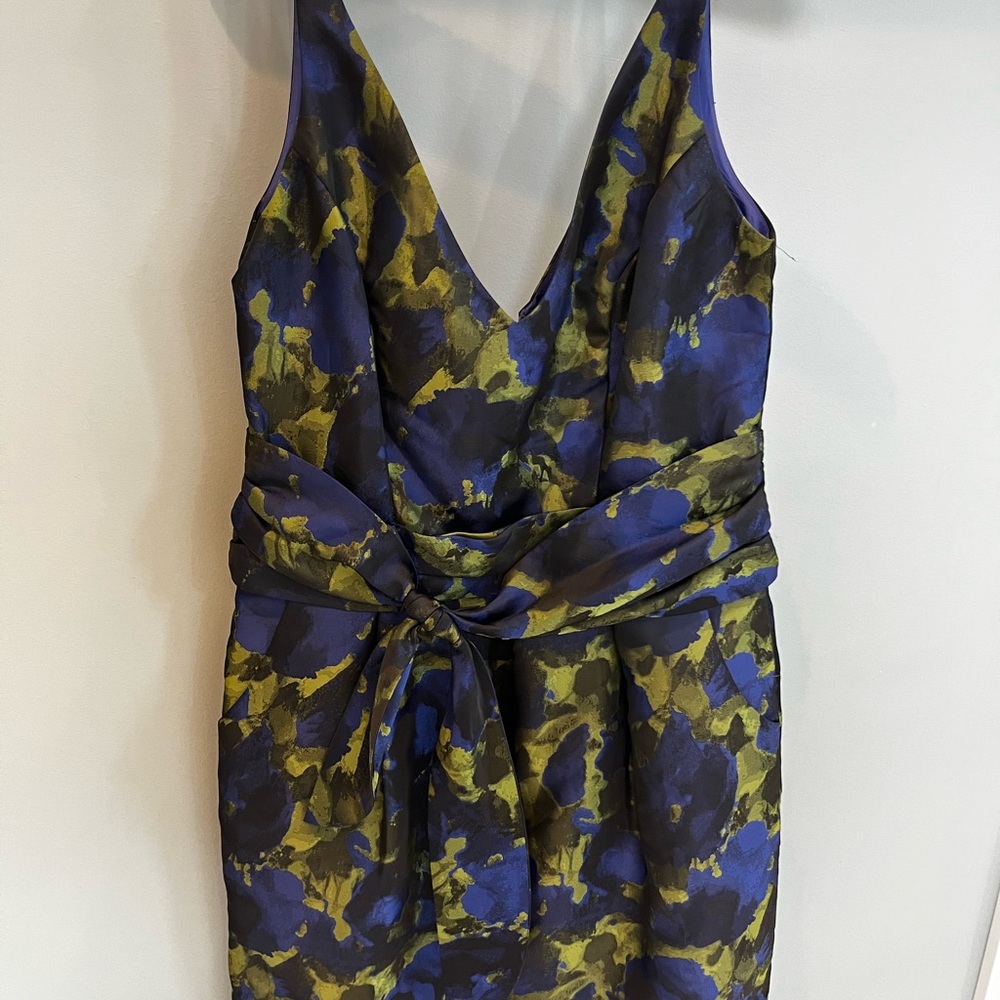 Aidan Mattox Blue and Yellow Sheath Mini Dress